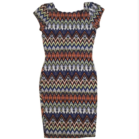 Stretch Bodycon Dress Chevron Tribal Print - Picture 1 of 6